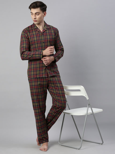 Olive Checked Pure Cotton Sleepsuit